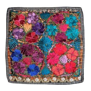 Floral Embroidered Guatemalan‎ Pillow Cover Colorful Flowers Accent Pillow Case